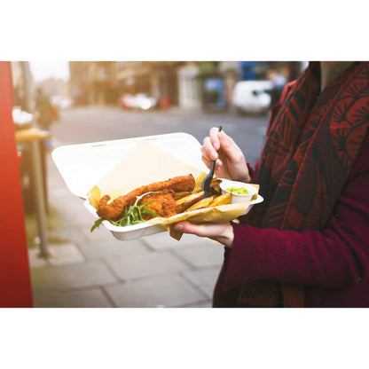 Vegware Compostable 12x6in Bagasse Clamshell - White - Case of 250