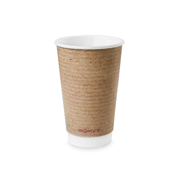 Vegware 16oz Eco Compostable Double Wall Kraft Hot Coffee Cups - Case of 400