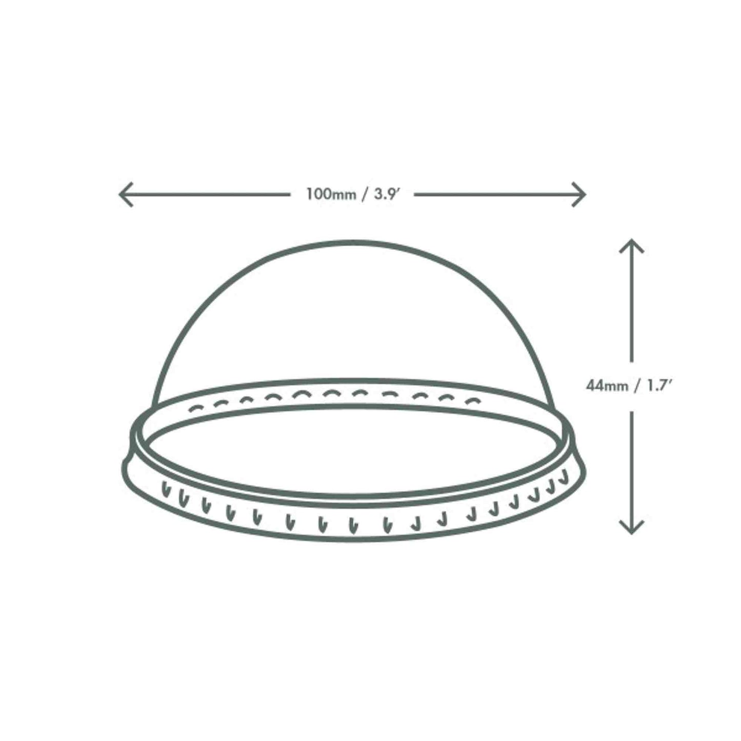 Vegware Plant-Based 96-Series PLA Dome Lid, No Hole - Case of 1000