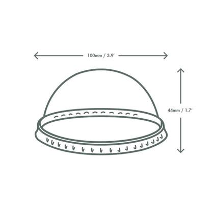 Vegware Plant-Based 96-Series PLA Dome Lid, No Hole - Case of 1000