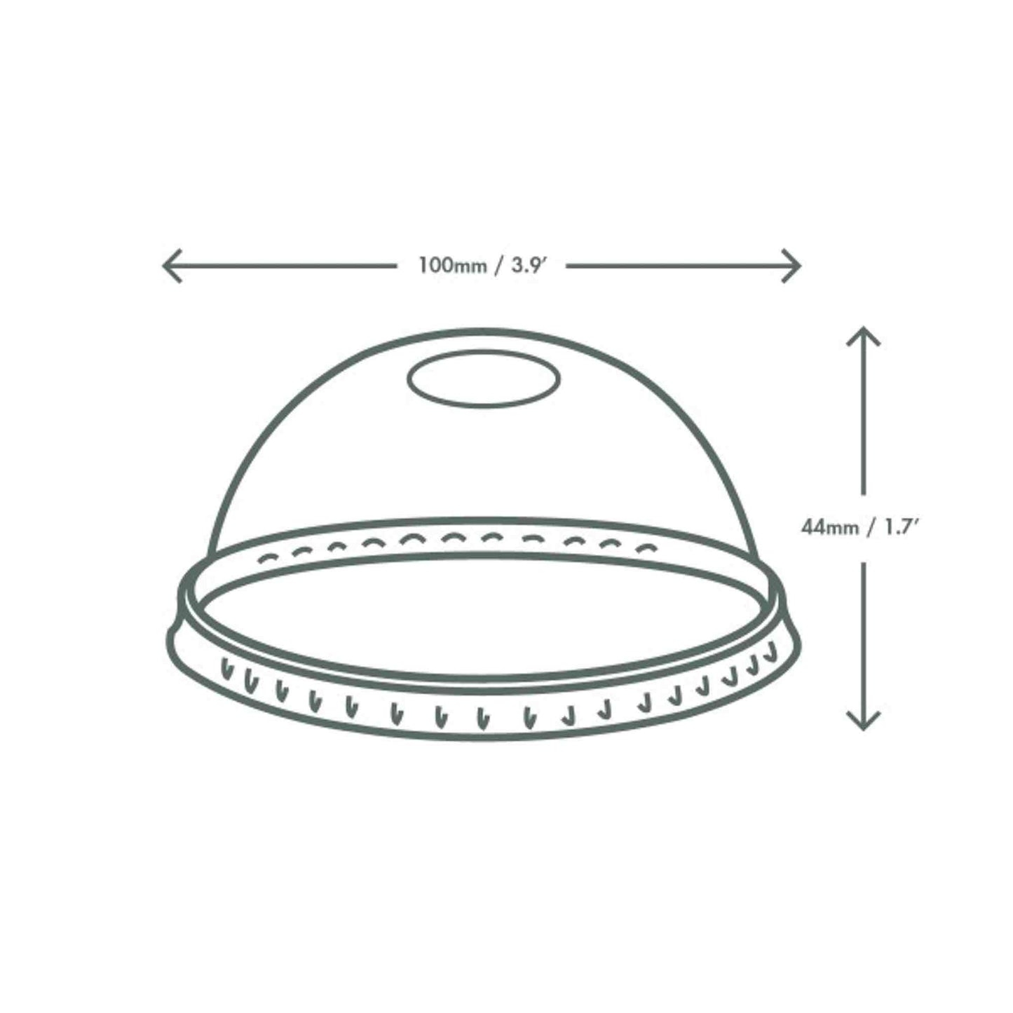 Vegware Plant-Based 96-Series PLA Dome Lid, Straw Hole - Case of 1000
