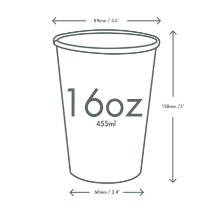 Vegware 16oz White Compostable Single Wall Hot Cups - Green Tree - Case of 1000
