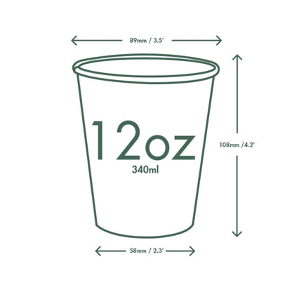 Vegware 12oz White Compostable Single Wall Hot Cups - Case of 1000
