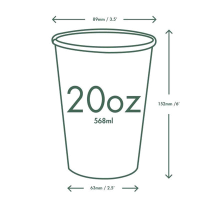 Vegware 20oz White Compostable Single Wall Hot Cups - Case of 1000