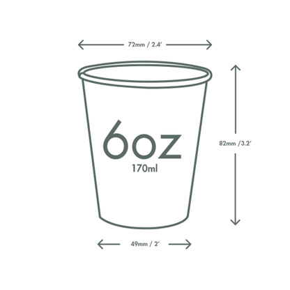 Vegware Slim 6oz White Compostable Single Wall Hot Cups - Case of 1000