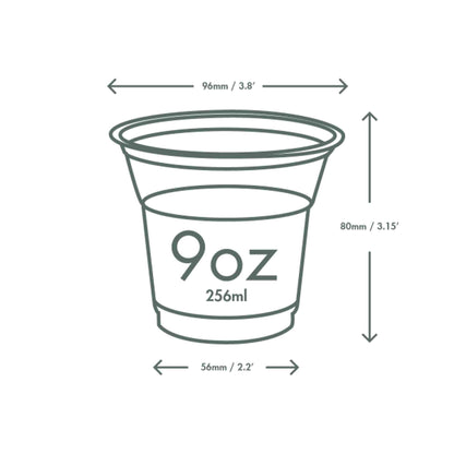 Vegware Plant-Based 9oz PLA Plain Cold Cup, 96-Series - Case of 1000