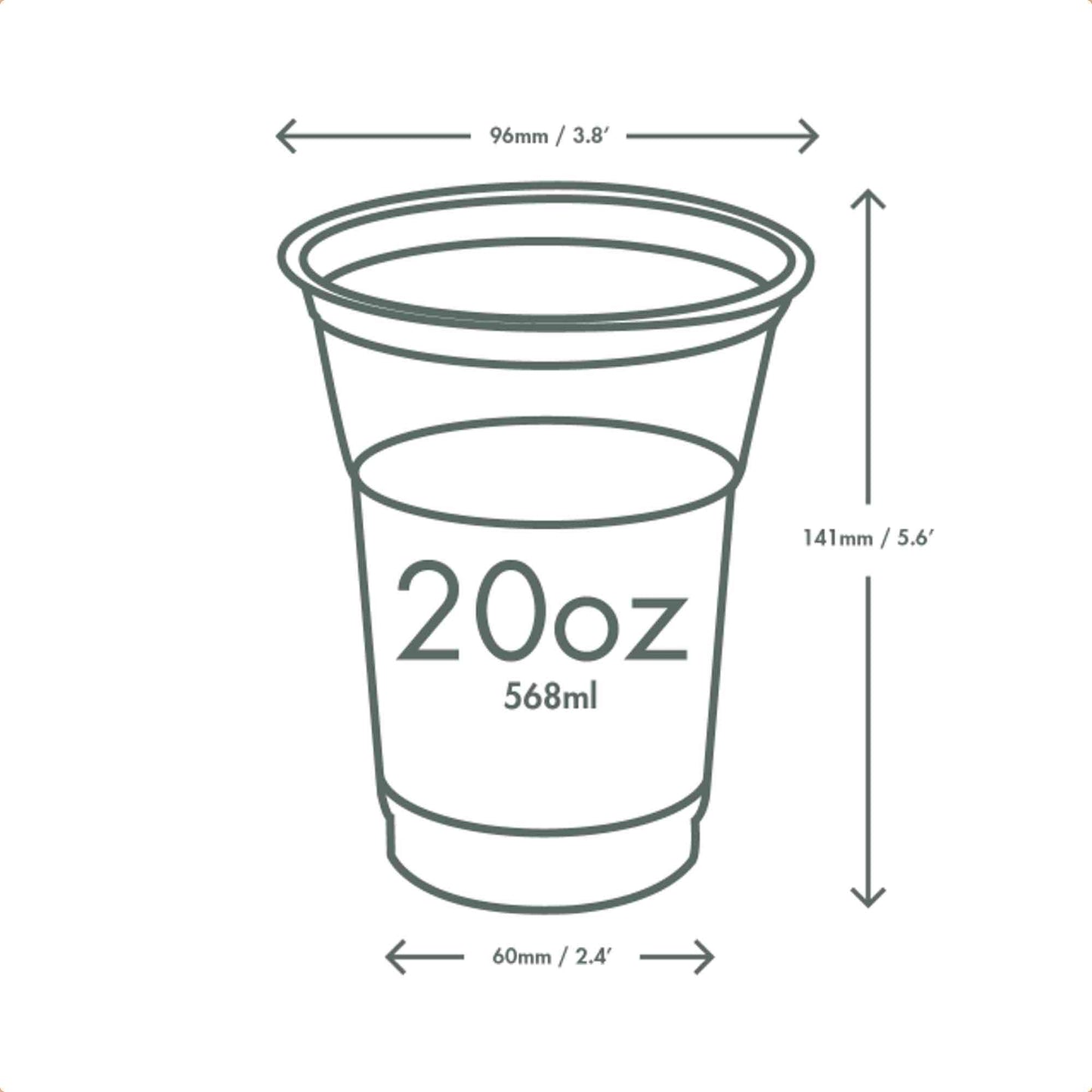 Vegware Plant-Based 20oz PLA Cold Cup, 96-Series - Case of 1000