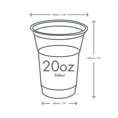 Vegware Plant-Based 20oz PLA Cold Cup, 96-Series - Case of 1000