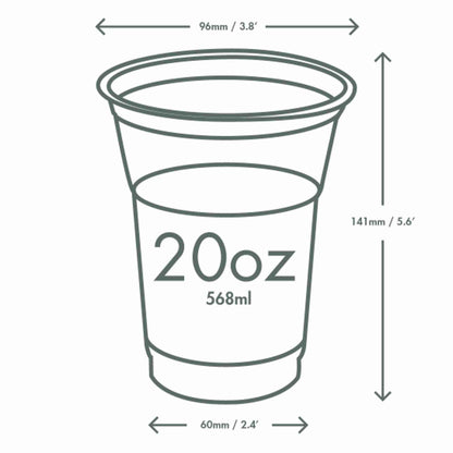 Vegware Plant-Based 20oz PLA Cold Cup, 96-Series - Case of 1000