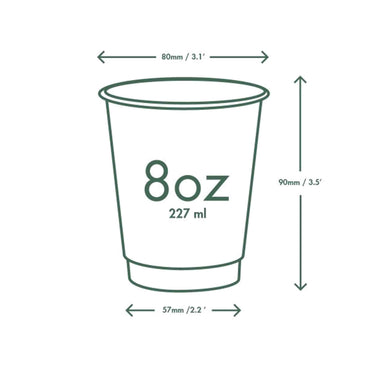 Vegware 8oz Eco Compostable Double Wall Gallery Hot Coffee Cups - Case of 500