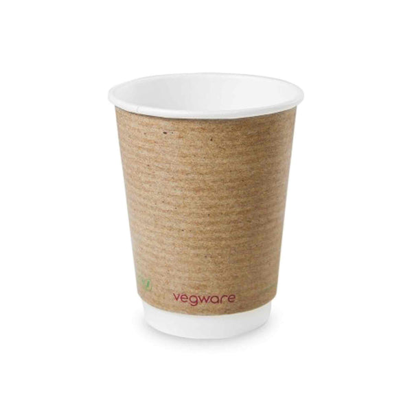 Vegware 12oz Eco Compostable Double Wall Kraft Hot Coffee Cups - Case of 500