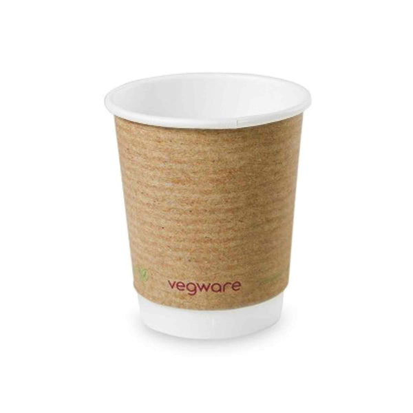 Vegware 8oz Eco Compostable Double Wall Kraft Hot Coffee Cups - Case of 500
