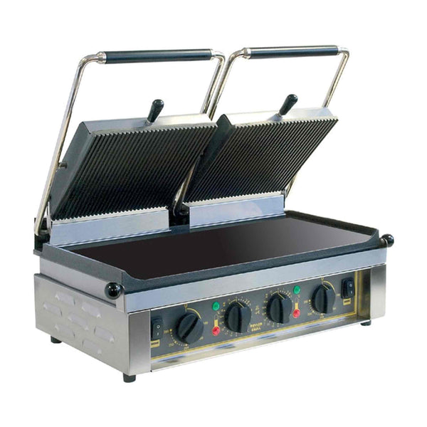 Roller Grill Twin Cast Iron Contact Grill Flat Base & Ribbed Top - Majestic L - 600mm