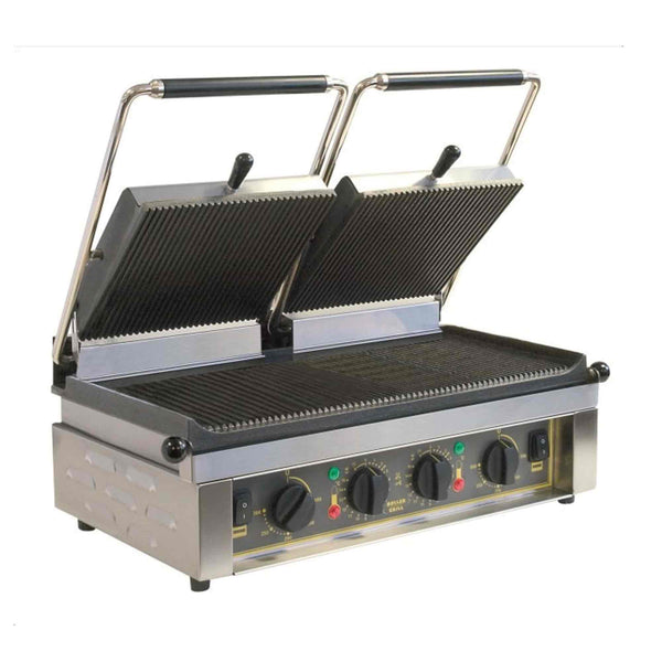 Roller Grill Twin Cast Iron Contact Grill Ribbed Base & Ribbed Top - Majestic R - 600mm