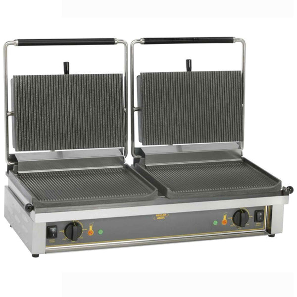 Roller Grill Twin Cast Iron Contact Grill Ribbed Base & Ribbed Top - Panini DR - 835mm