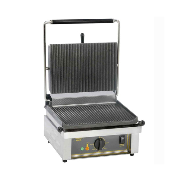 Roller Grill Single Cast Iron Contact Grill Ribbed Base & Ribbed Top - Panini R - 430mm