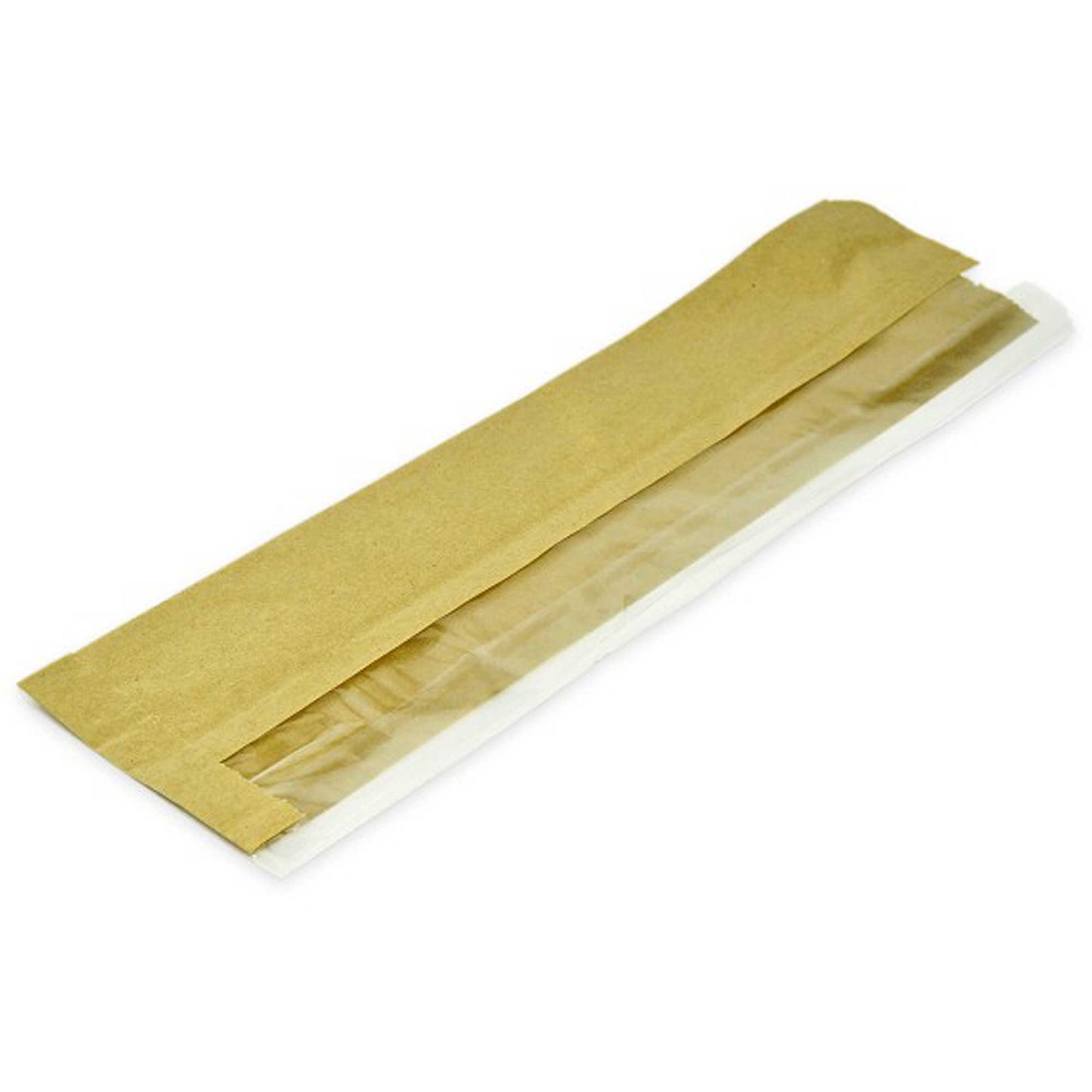 Compostable 4 x 6 x 14in Kraft PLA Side Window Baguette Bag - Case of 1000