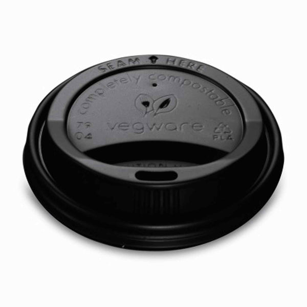 Vegware 8oz Eco Compostable CPLA Black Hot Coffee Cup Lids - Case of 1000 - 79 Series