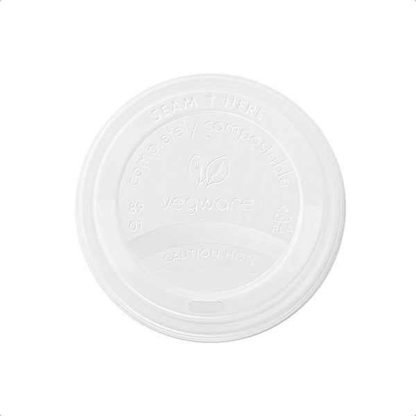 Vegware 12 & 16oz Eco Compostable CPLA White Hot Coffee Cup Lids - Case of 1000 - 89 Series