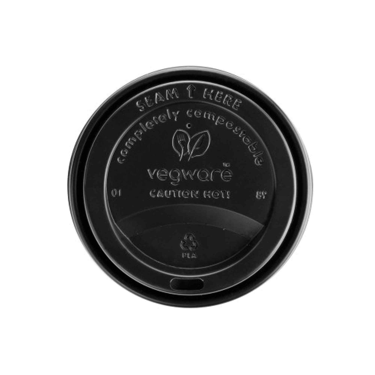 Vegware 12 & 16oz Eco Compostable CPLA Black Hot Coffee Cup Lids - Case of 1000 - 89 Series