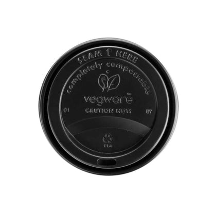 Vegware 12 & 16oz Eco Compostable CPLA Black Hot Coffee Cup Lids - Case of 1000 - 89 Series